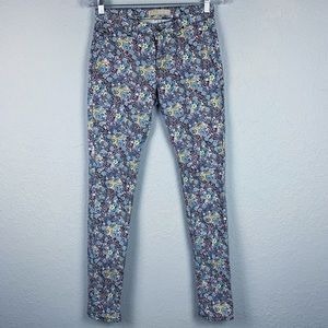 Zara Z1975 Denim Floral Skinny Stretch Pants